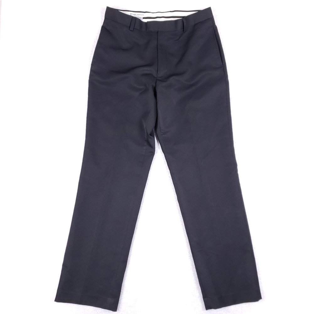 Michael Brandon Dress Pants Mens 34x32 Flat Front Pinstripe Grey Professional